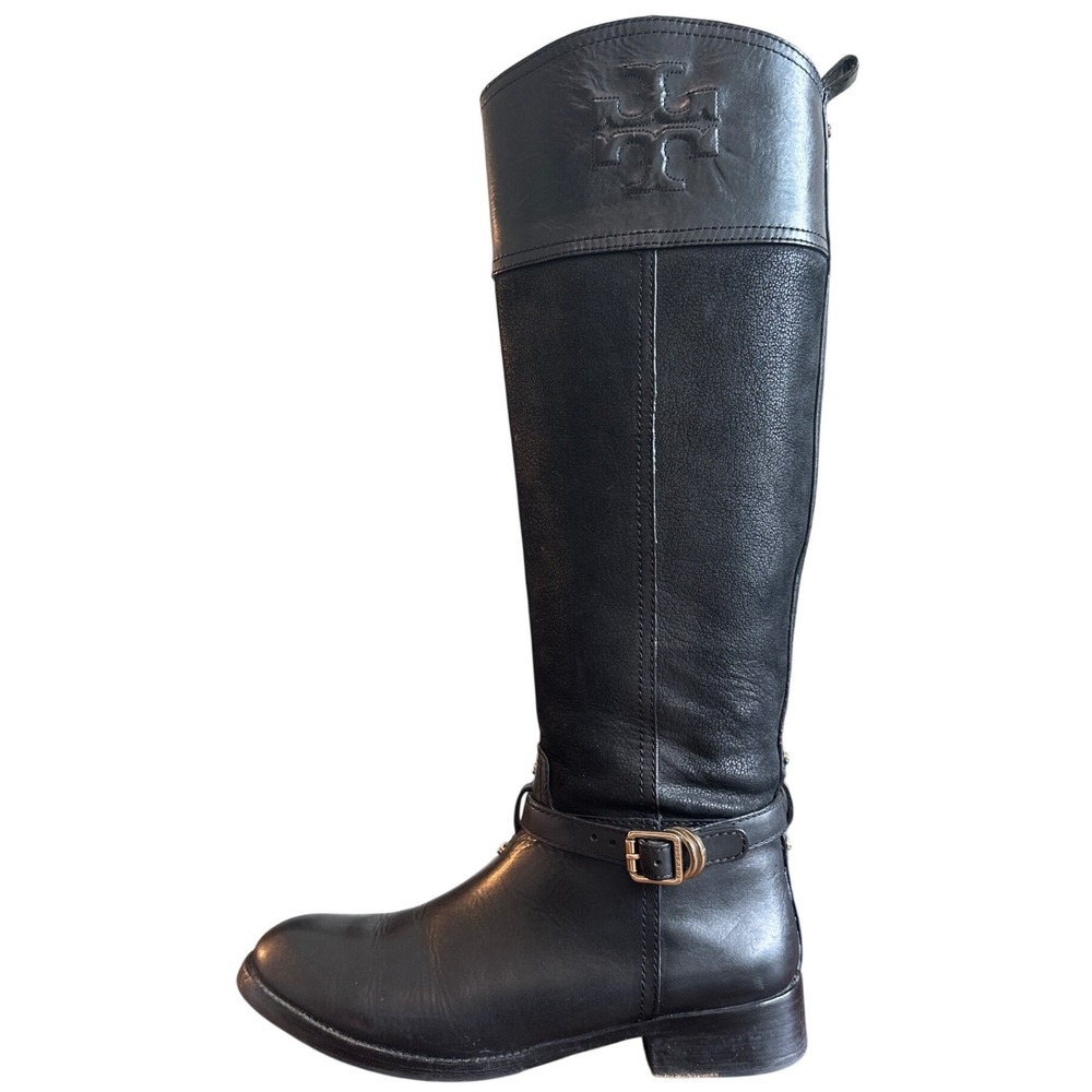 Tory Burch Simone 32148403 Black Leather Suede Riding Boots Size 7.5